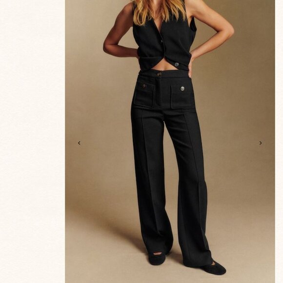 NEW Sézane Dan Trouser Pants Straight Wide Leg Wool Blend Black Sz US 6 - Picture 1 of 2